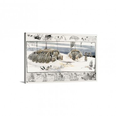 A Painting Depicts Ice Age People Living In Mammoth Bone Structures Wall Art - Canvas - Gallery Wrap