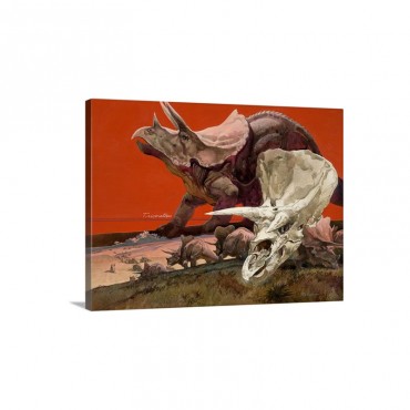 A Painting Depicts A Triceratops And Its Skull Wall Art - Canvas - Gallery Wrap