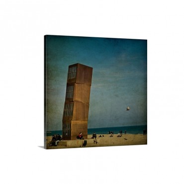 A Scultpure On The Beach With People Relaxing Wall Art - Canvas - Gallery Wrap