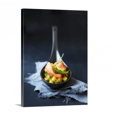 A Spoonful Of Raw Salmon With Mango Salsa Wall Art - Canvas - Gallery Wrap