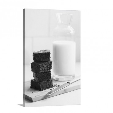 A Stack Of Brownies And A Jug Of Milk Wall Art - Canvzas - Gallery Wrap