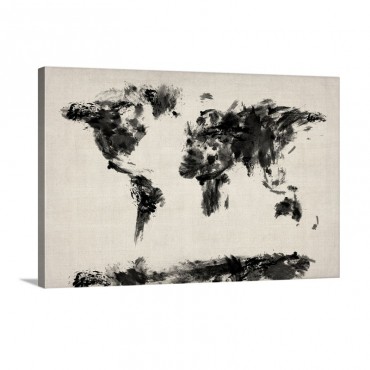 Abstract Black And White World Map Wall Art - Canvas - Gallery Wrap