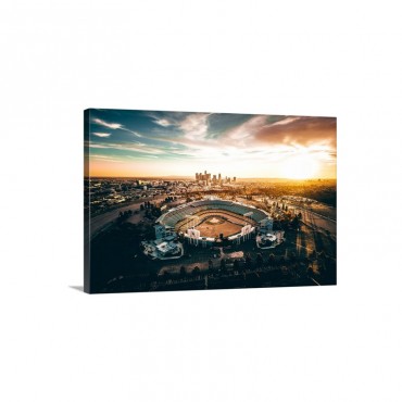 Aerial View Of The Dodgers Stadium With The Los Angeles Skyline In The Distance Wall Art - Canvas - Gallery Wrap