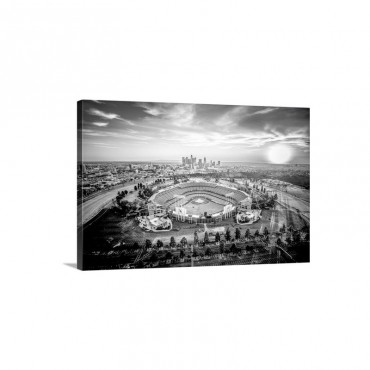 Aerial View Of The Dodgers Stadium With The Los Angeles Skyline In The Distance Wall Art - Canvas - Gallery Wrap