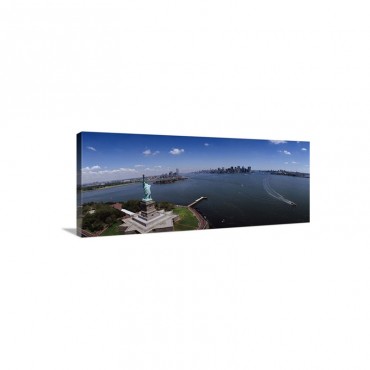 Aerial View Of A Statue Statue Of Liberty New York City New York State Wall Art - Canvas - Gallery Wrap