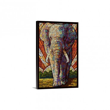 African Elephant Paper Mosaic Retro Art Poster Wall Art - Canvas - Gallery Wrap