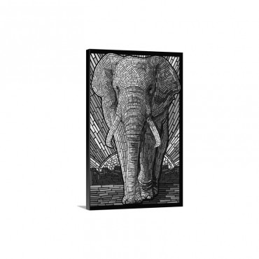 African Elephant Paper Mosaic Retro Art Poster Wall Art - Canvas - Gallery Wrap