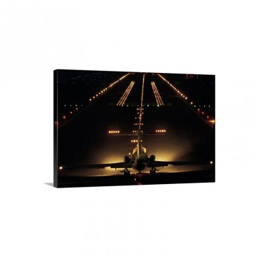 Airplane On Runway At Night Wall Art - Canvas - Gallery Wrap