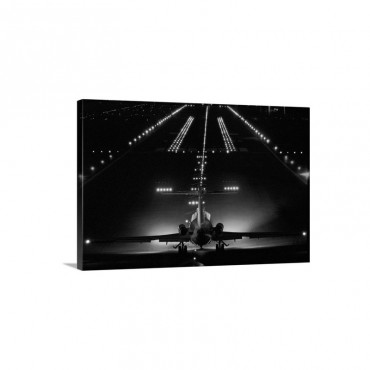 Airplane On Runway At Night Wall Art - Canvas - Gallery Wrap