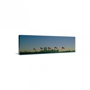 American Flags In A Row New York City New York State Wall Art - Canvas - Gallery Wrap