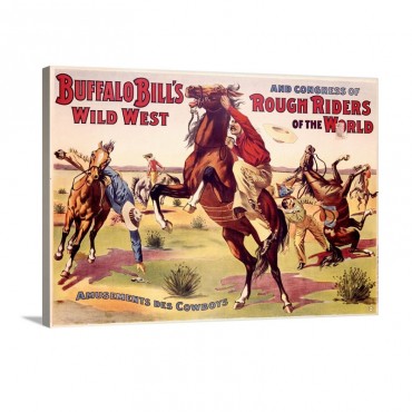 Amusements Des Cowboys Buffalo Bill Vintage Poster Wall Art - Canvas - Gallery Wrap