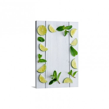 An Arrangement Of Limes And Mint Leaves Wall Art - Canvas - Gallery Wrap
