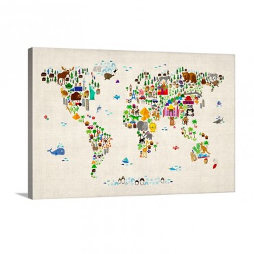 Animal World Map Wall Art - Canvas - Gallery Wrap