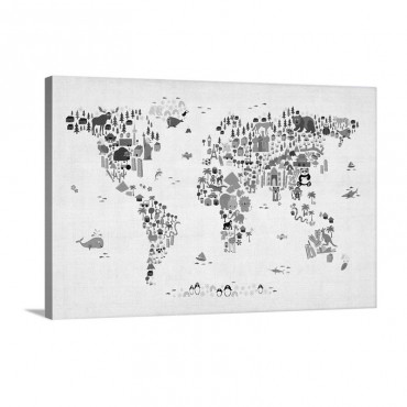 Animal World Map Wall Art - Canvas - Gallery Wrap