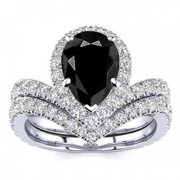 Anna Black Diamond Ring - White Gold
