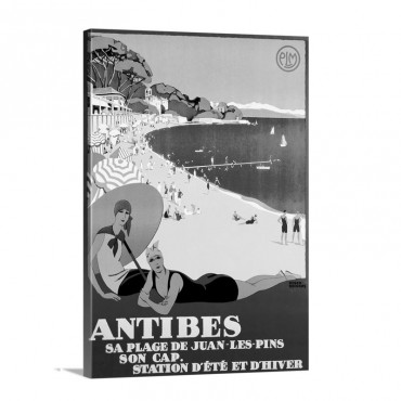 Antibes Sa Plage de Juan Les Pins Vintage Poster By Roger Broders Wall Art - Canvas - Gallery Wrap