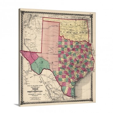 Antique Map Of Oklahoma And Texas 1875 Wall Art - Canvas - Gallery Wrap