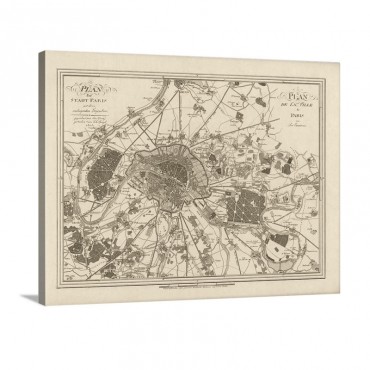 Antique Map Of Paris 1805 Wall Art - Canvas - Gallery Wrap