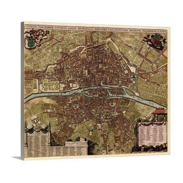 Antique Map Of Paris Ca 1710 Wall Art - Canvas - Gallery Wrap