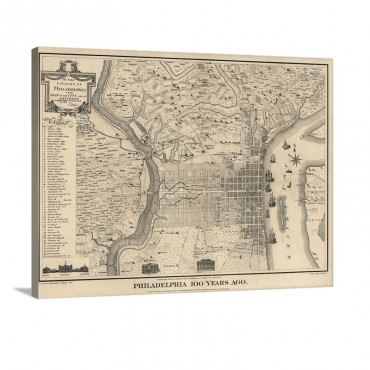 Antique Map Of Philadelphia 1875 Wall Art - Canvas - Gallery Wrap