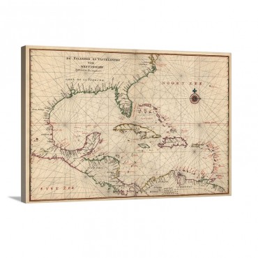 Antique Map Of The Caribbean Ca 1639 Wall Art - Canvas - Gallery Wrap