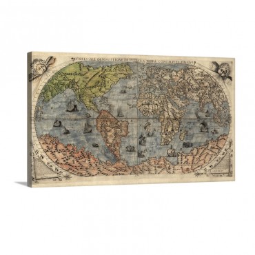 Antique Map Of The World 1565 Wall Art - Canvas - Gallery Wrap