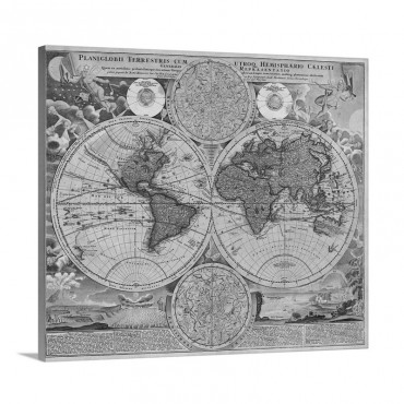 Antique Map Of The World Ca 1716 Wall Art - Canvas - Gallery Wrap