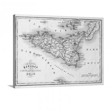 Antique Old Map Of Sicily And Little Islands Around It 1860 Wall Art - Canvas - Gallery Wrap