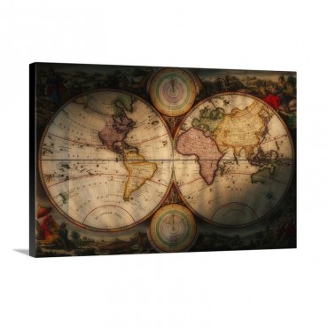 Antique World Map Wall Art - Canvas - Gallery Wrap