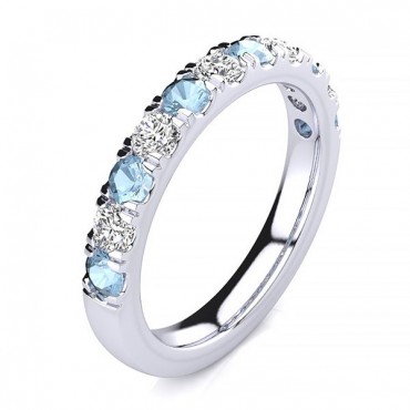 3.2MM Aquamarine Diamond Ring - White Gold