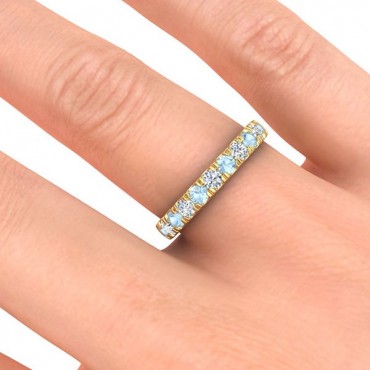 3.2MM Aquamarine Diamond Ring - Yellow Gold