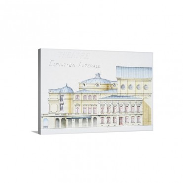 Architectural Drawing Showing Lateral Elevation Of Theatre Building By H Monnet Wall Art - Canvas - Gallery Wrap