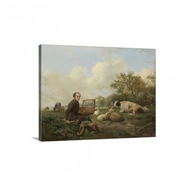 Artist Painting A Cow In A Meadow By Hendrikus Van De Sande Bakhuyzen 1850 Wall Art - Canvas - Gallery Wrap