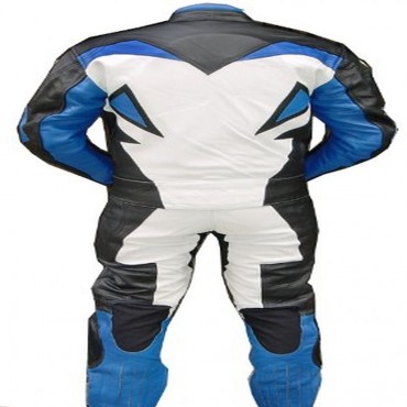 2 Piece Motorcycle Riding Racing Leather Track Suit with Padding New Blue/White/Black