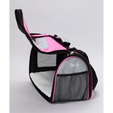 Airline Approved Folding Zippered Sporty Mesh Pet Carrier - Pink 