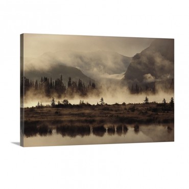 Banff Park Landscape With Fog And Reflections Banff National Park Alberta Canada Wall Art - Canvas - Gallery Wrap