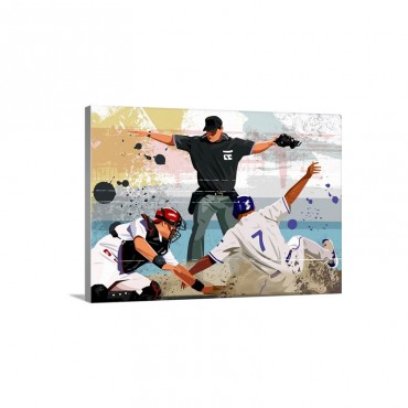 Baseball Player Safe At Home Plate Wall Art - Canvas - Gallery Wrap