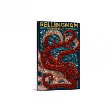 Bellingham Washington Octopus Mosaic Retro Travel Poster Wall Art - Canvas - Gallery Wrap