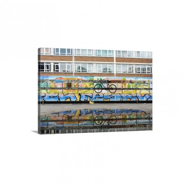 Bike Puddle And Graffiti Wall Art - Canvas - Gallery Wrap