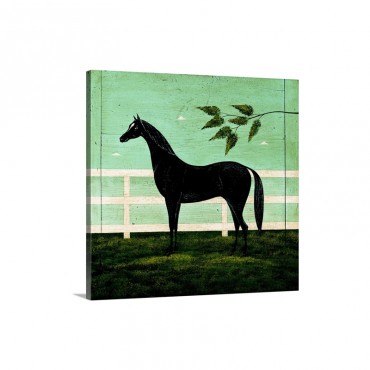 Black Horse Fenced Wall Art - Canvas - Gallery Wrap