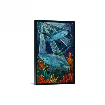 Black Tip Reef Shark Paper Mosaic Retro Poster Art Wall Art - Canvas - Gallery Wrap