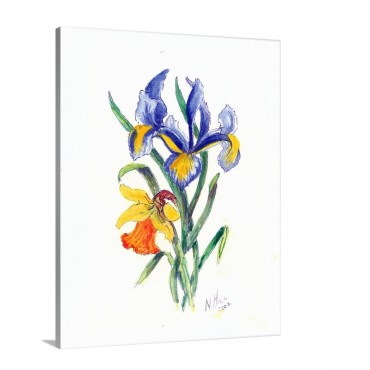 Blue Iris And Daffodil 2002 Wall Art - Canvas - Gallery Wrap
