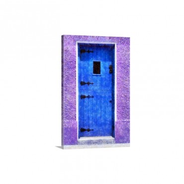 Blue Door And Violet Walls Digital Painting Wall Art - Canvas - Gallery Wrap