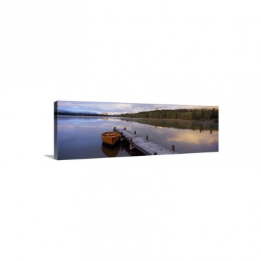 Boat Moored At A Pier Hector Lake Mt John Laurie Rocky Mountains Kananaskis Country Calgary Alberta Canada Wall Art - Canvas - Gallery Wrap