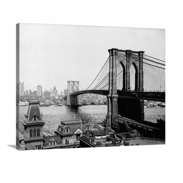 Brooklyn Bridge Over East River And Surrounding Area Wall Art - Canvas - Gallery Wrap