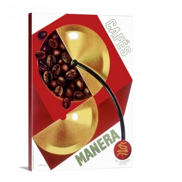 Cafe Manera Coffee Bean Vintage Poster Wall Art - Canvas - Gallery Wrap