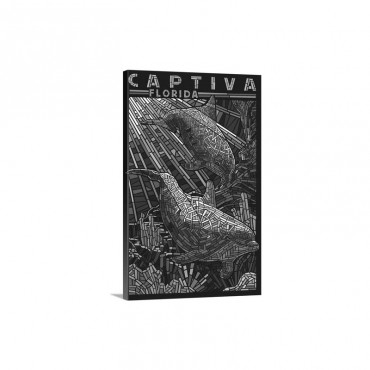 Captiva Florida Dolphin Paper Mosaic Retro Travel Poster Wall Art - Canvas - Gallery Wrap