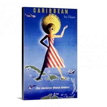 Caribbean Pan American World Airways Vintage Poster By Clipper Wall Art - Canvas - Gallery Wrap