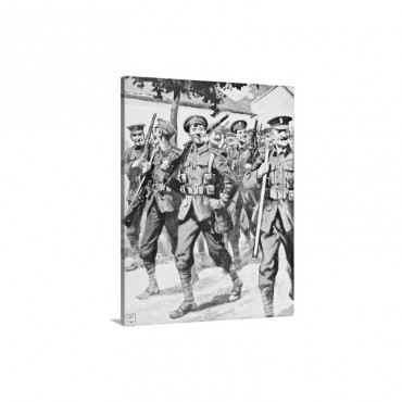 Caricature Like Drawing Of Confident British Troops On Way To Front Line Wall Art - Canvas - Gallery Wrap