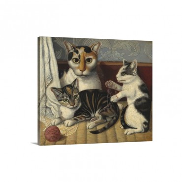 Cat And Kittens By Anonymous C 1872 83 American Painting Wall Art - Canvas - Gallery Wrap